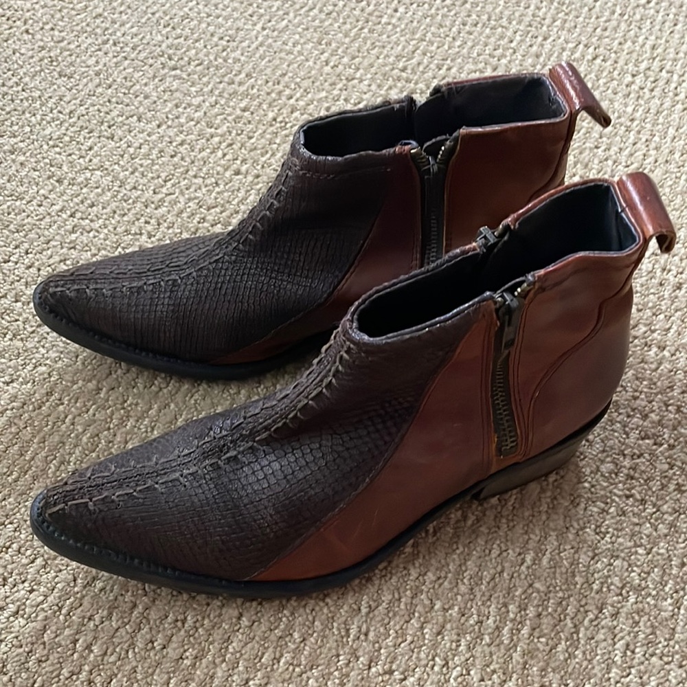 Free People double side zip lizard skin front , leather back shirt boot size 37